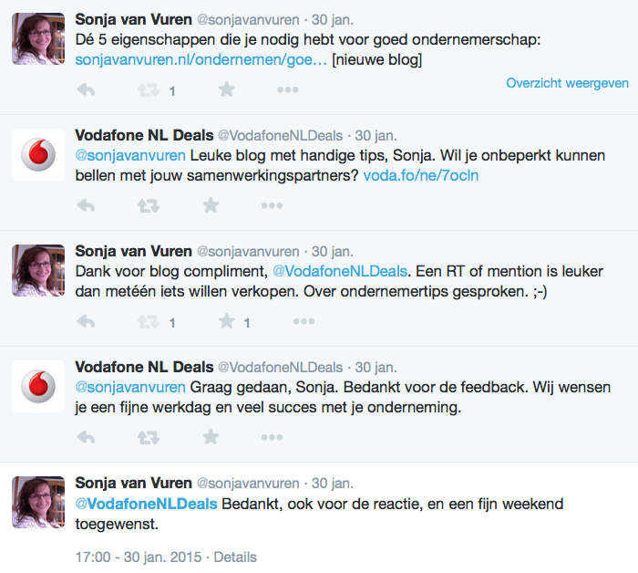 screenshot van Twitter gesprek - afbeelding bij blog over marketing onzin